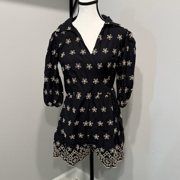 VENUS Pants - Venus Women's Size 6 Floral Embroidered Eyelet Wrap Tie Romper 100% Cotton Boho